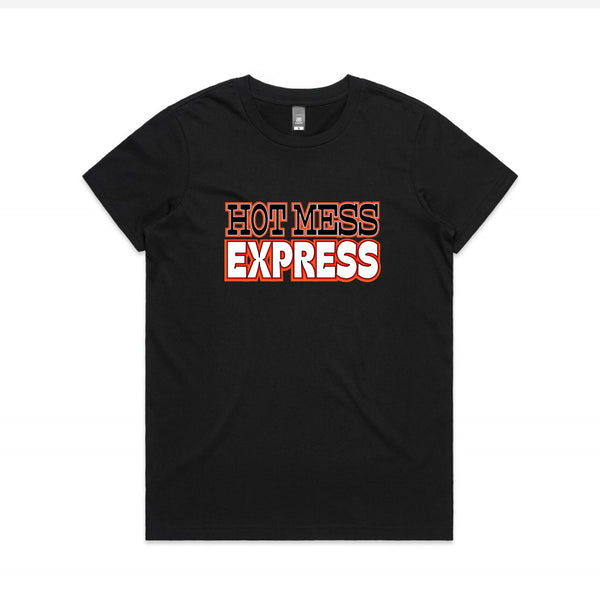 Ashy Anne  "Hot Mess Express" White/Black/Orange/Red on black