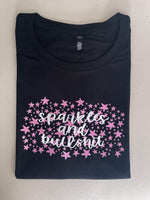 Ashy Anne "SPARKLES AND BULLSHIT" Shirt - Metallic Pink and White on Black