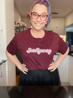 CLEARANCE Ashy Anne "SCALLYWAG" shirt - Pink/Red on Burgundy