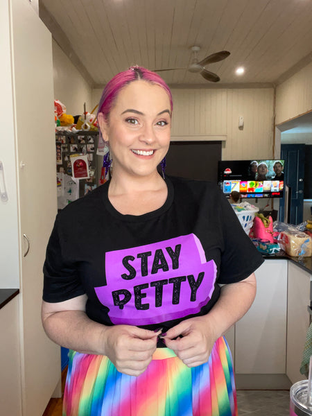 Ashy Anne STAY PETTY Shirt - Purple on Black