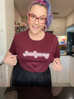 CLEARANCE Ashy Anne "SCALLYWAG" shirt - Pink/Red on Burgundy